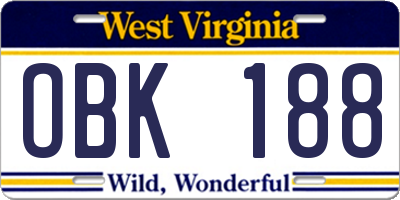 WV license plate OBK188