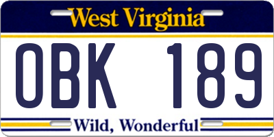WV license plate OBK189