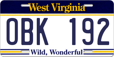 WV license plate OBK192