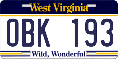 WV license plate OBK193