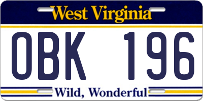 WV license plate OBK196