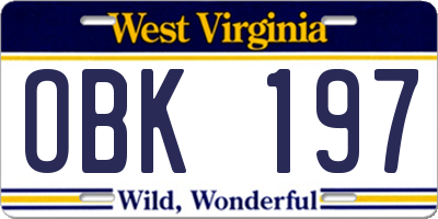 WV license plate OBK197