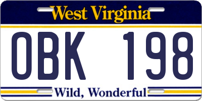 WV license plate OBK198