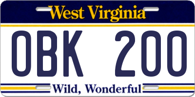 WV license plate OBK200