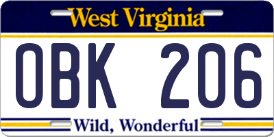 WV license plate OBK206