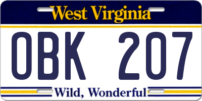 WV license plate OBK207