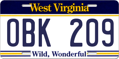 WV license plate OBK209