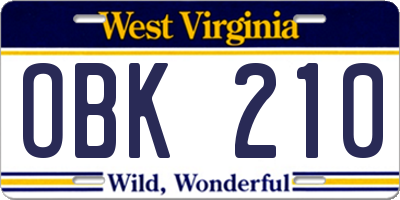 WV license plate OBK210