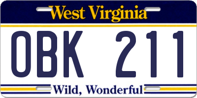 WV license plate OBK211