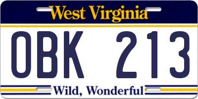 WV license plate OBK213