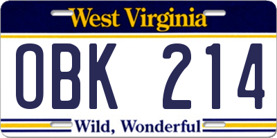 WV license plate OBK214