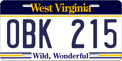 WV license plate OBK215