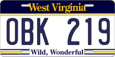 WV license plate OBK219