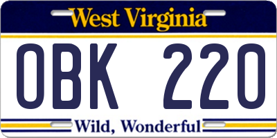 WV license plate OBK220
