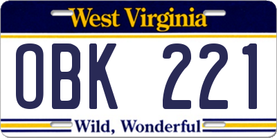 WV license plate OBK221