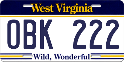 WV license plate OBK222