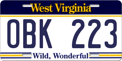 WV license plate OBK223