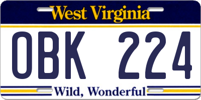 WV license plate OBK224