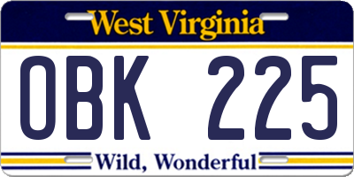 WV license plate OBK225