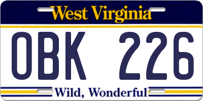 WV license plate OBK226