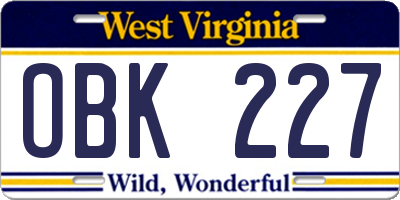 WV license plate OBK227