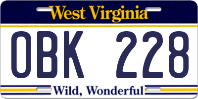 WV license plate OBK228