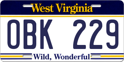 WV license plate OBK229