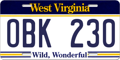 WV license plate OBK230
