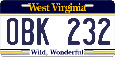 WV license plate OBK232