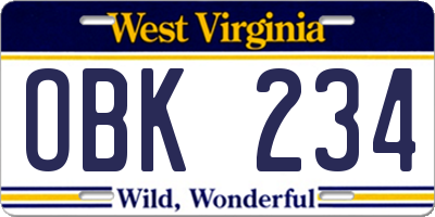 WV license plate OBK234