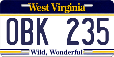 WV license plate OBK235