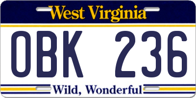 WV license plate OBK236