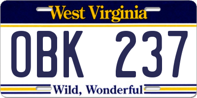 WV license plate OBK237