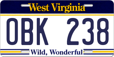 WV license plate OBK238