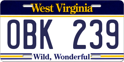 WV license plate OBK239