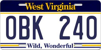 WV license plate OBK240