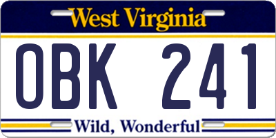 WV license plate OBK241