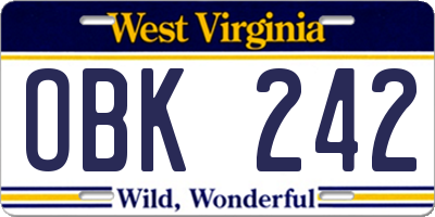 WV license plate OBK242