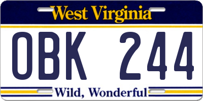 WV license plate OBK244
