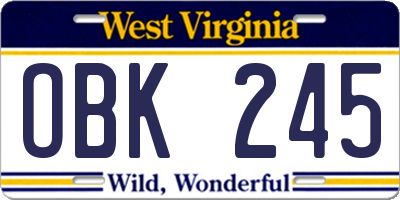 WV license plate OBK245