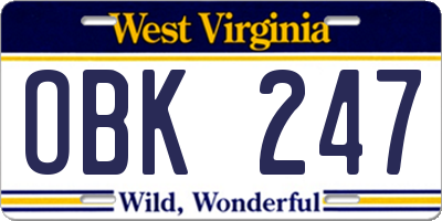 WV license plate OBK247
