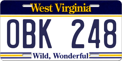 WV license plate OBK248