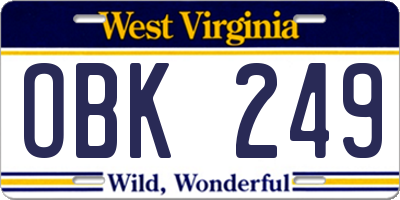 WV license plate OBK249