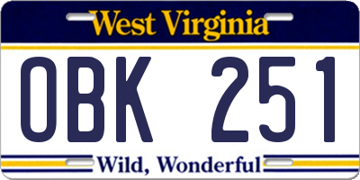 WV license plate OBK251