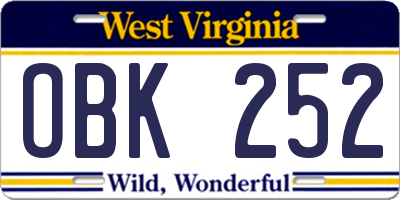 WV license plate OBK252