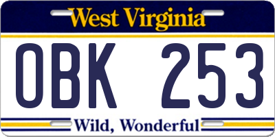 WV license plate OBK253