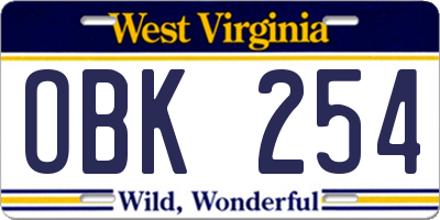 WV license plate OBK254