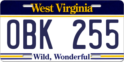WV license plate OBK255