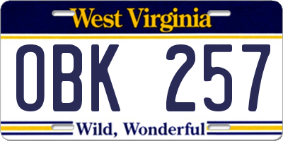 WV license plate OBK257