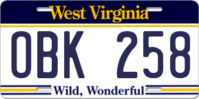 WV license plate OBK258